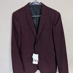Zara Mens Blazer Sports Jacket Burgundy NEW
